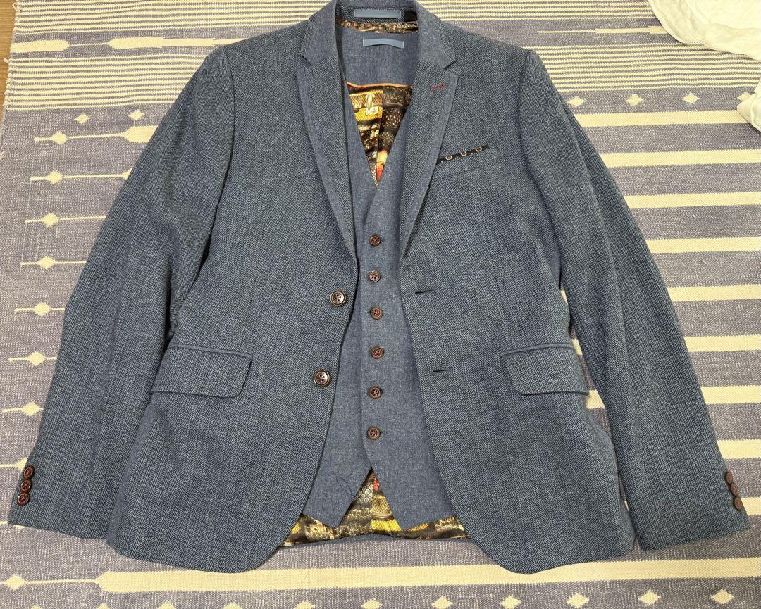 美品 TED BAKER 2ピース ジャケット＋ベスト セット ウール混 M相当