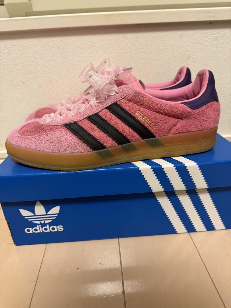 adidas gazelle indor pink リボン付き