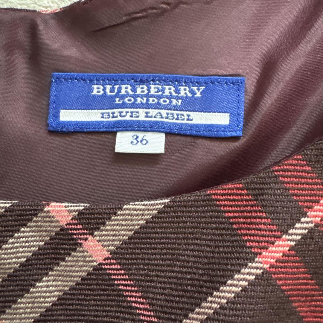 バーバリーブルーレーベル　ノバチェックワンピース 36　BURBERRY　美品 美品 ⭐️バーバリーブルーレーベル ワンピース ノバチェック 茶