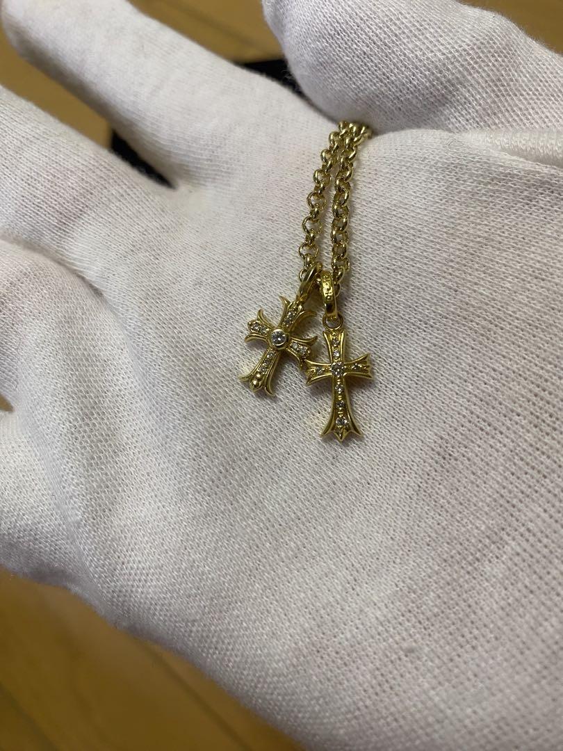 超美品 K18 クロス ダイヤモンド トップ ネックレス ゴールド 金 クロム系