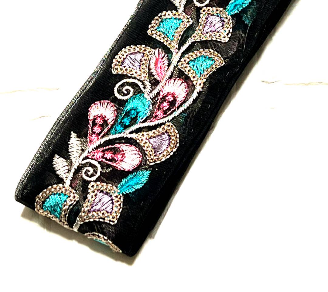 インド刺繍リボン 1m 【NO.B182】刺繍リボン カット売り ハギレ