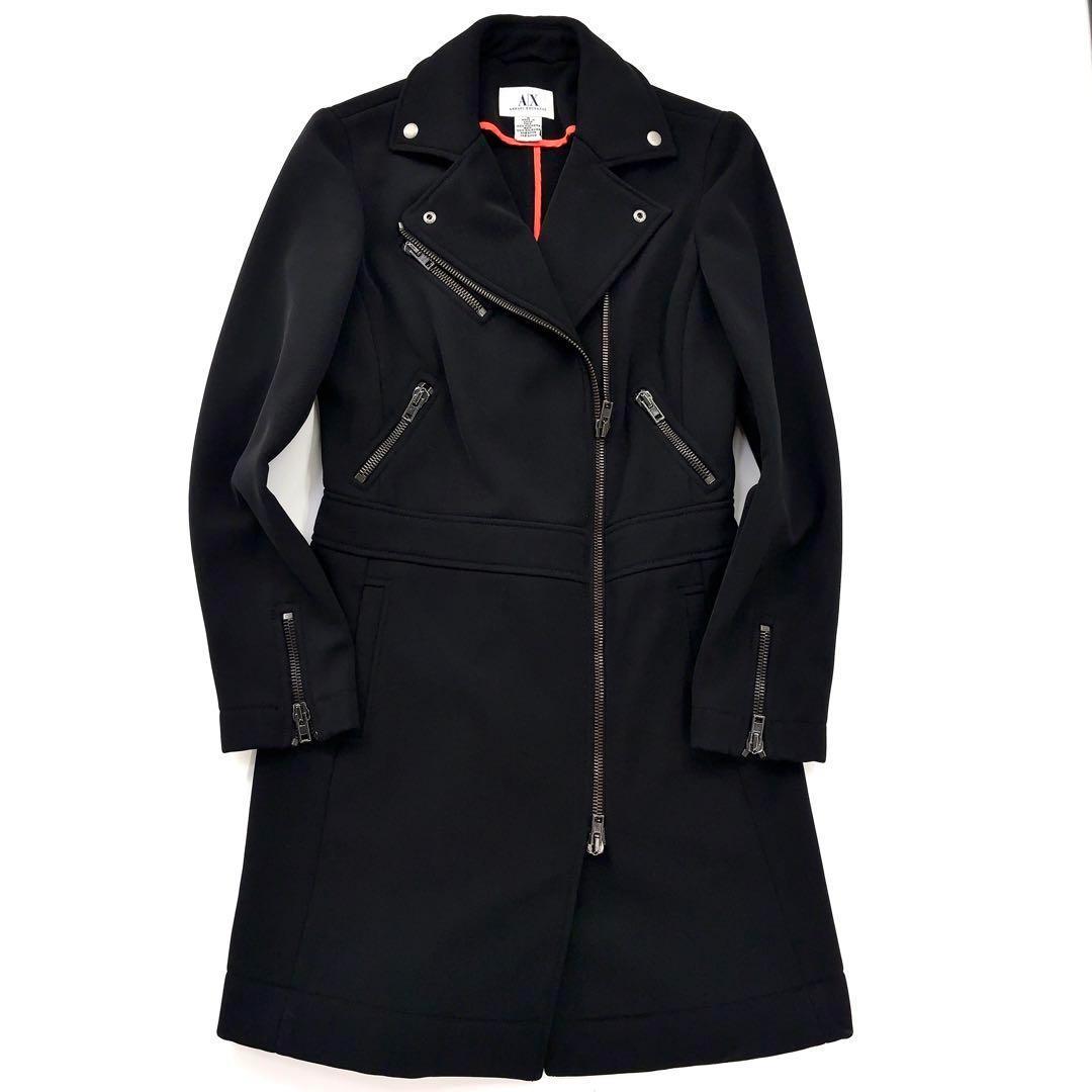 【極美品】ARMANI 　アルマーニ　ライダース　ロングコート　黒　チェスター