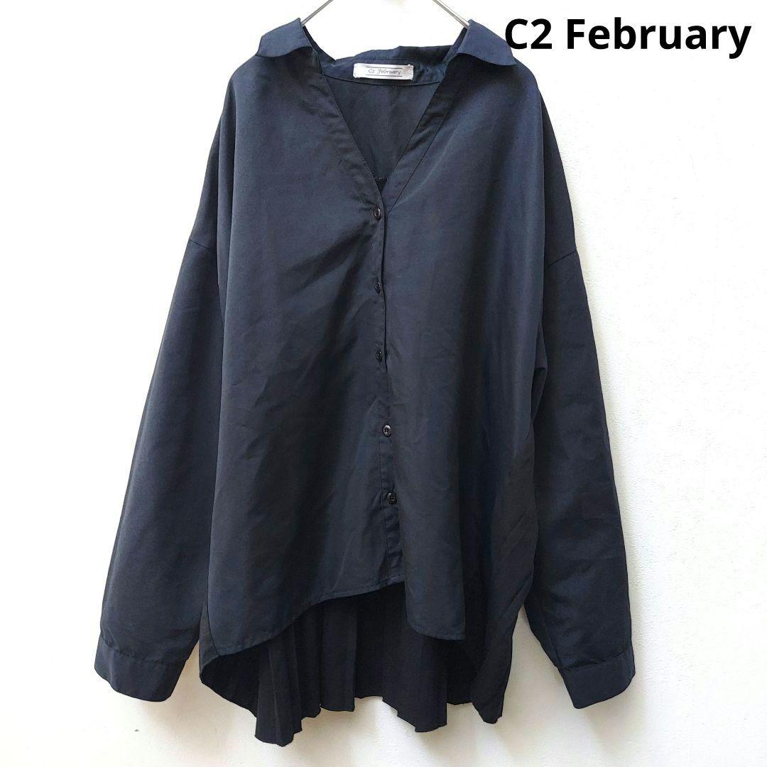 C2 February バックプリーツオーバーサイズシャツ L ブラック