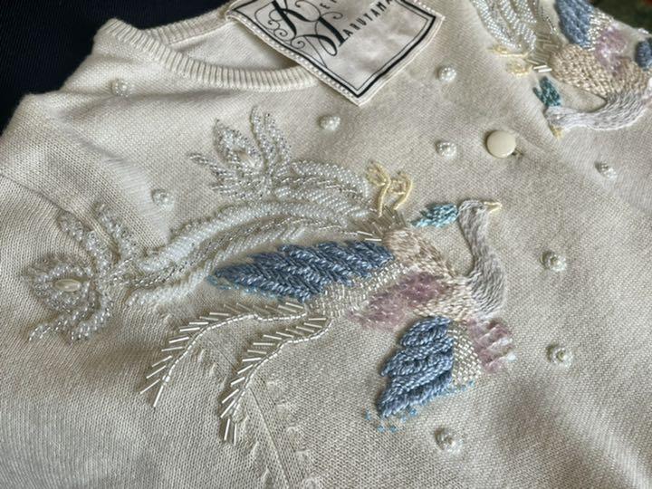 ケイタマルヤマ 刺繍 薄手コットン七分袖カーディガン rhwaR-m78265029167 ♡豪華 大人気人気