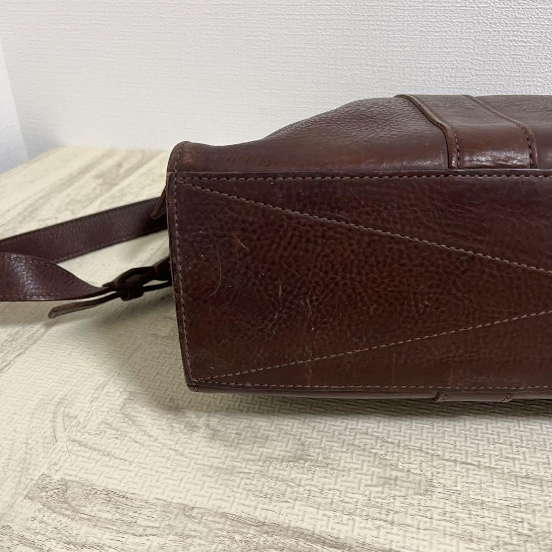 美品 genten 2way ビジネスバッグ ショルダー レザー ブラウン ロゴ