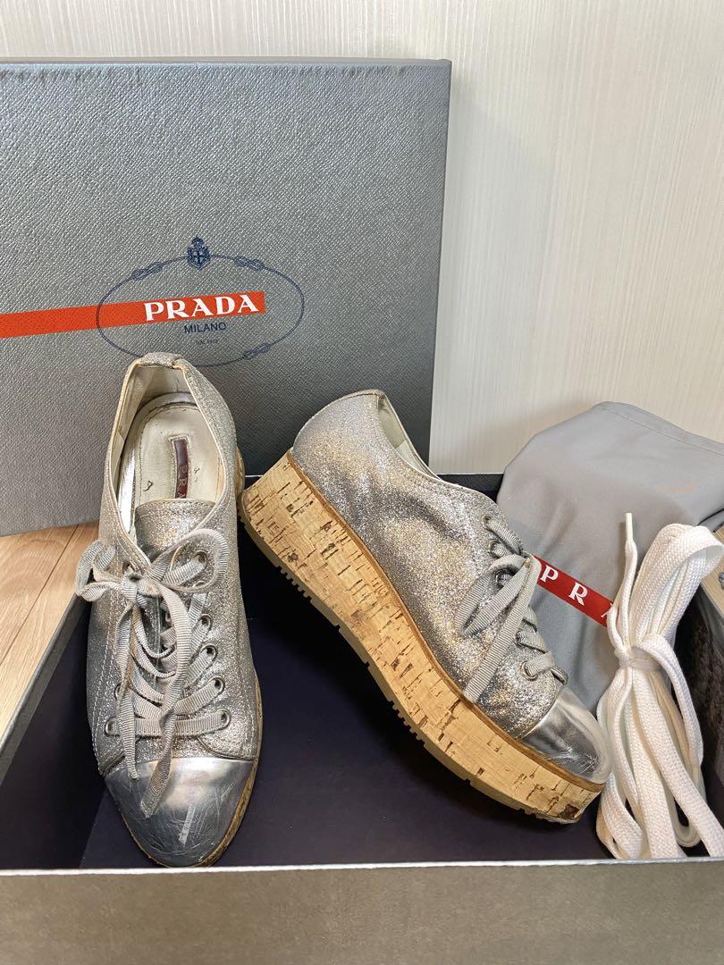 PRADA シルバー グリッター スニーカー