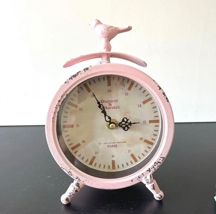 日本初の 小鳥がついた可愛いアンティーク風置き時計 ピンク アナログ