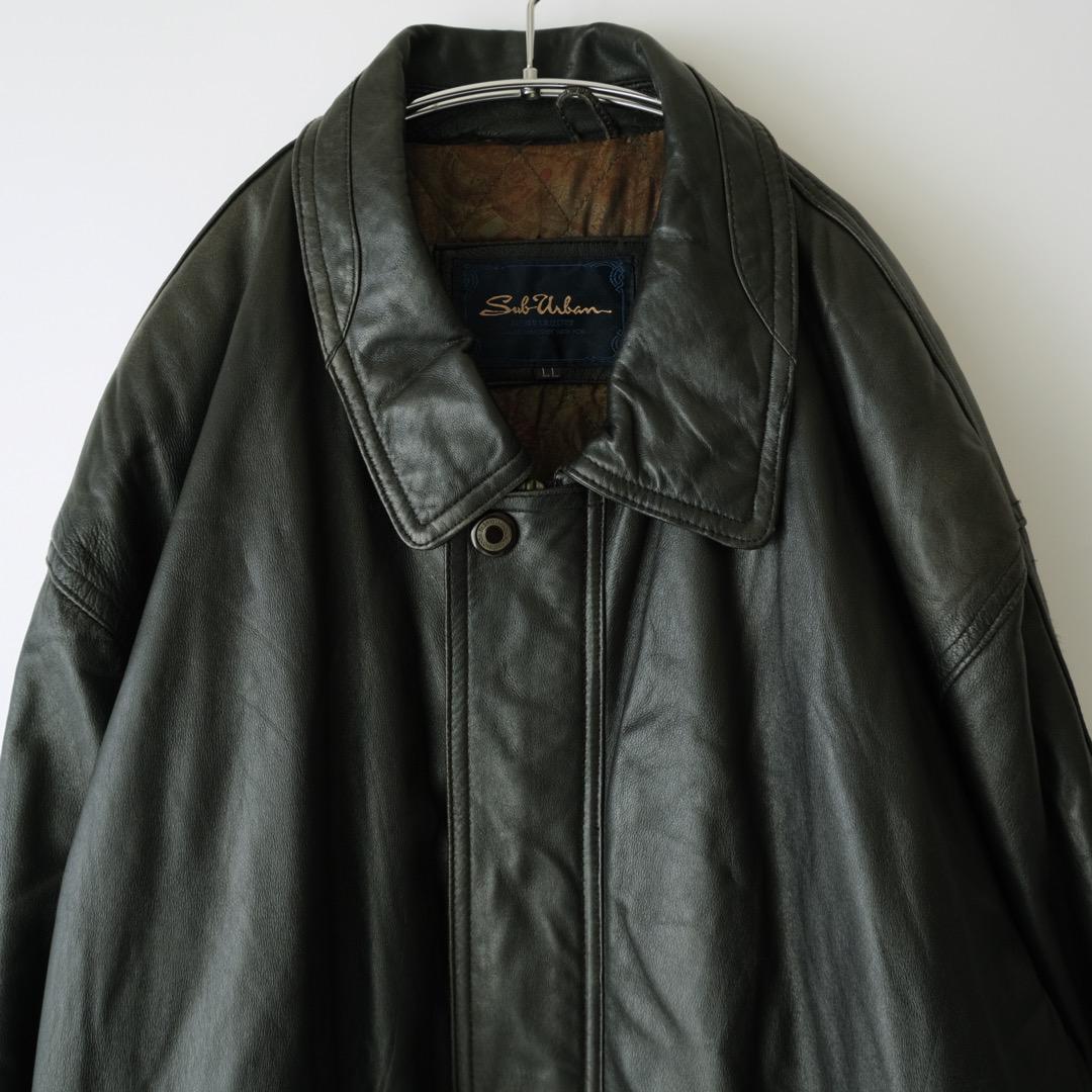 レザーコート　カーコート　羊革　本革　中綿　黒　LL ビッグサイズ　古着.