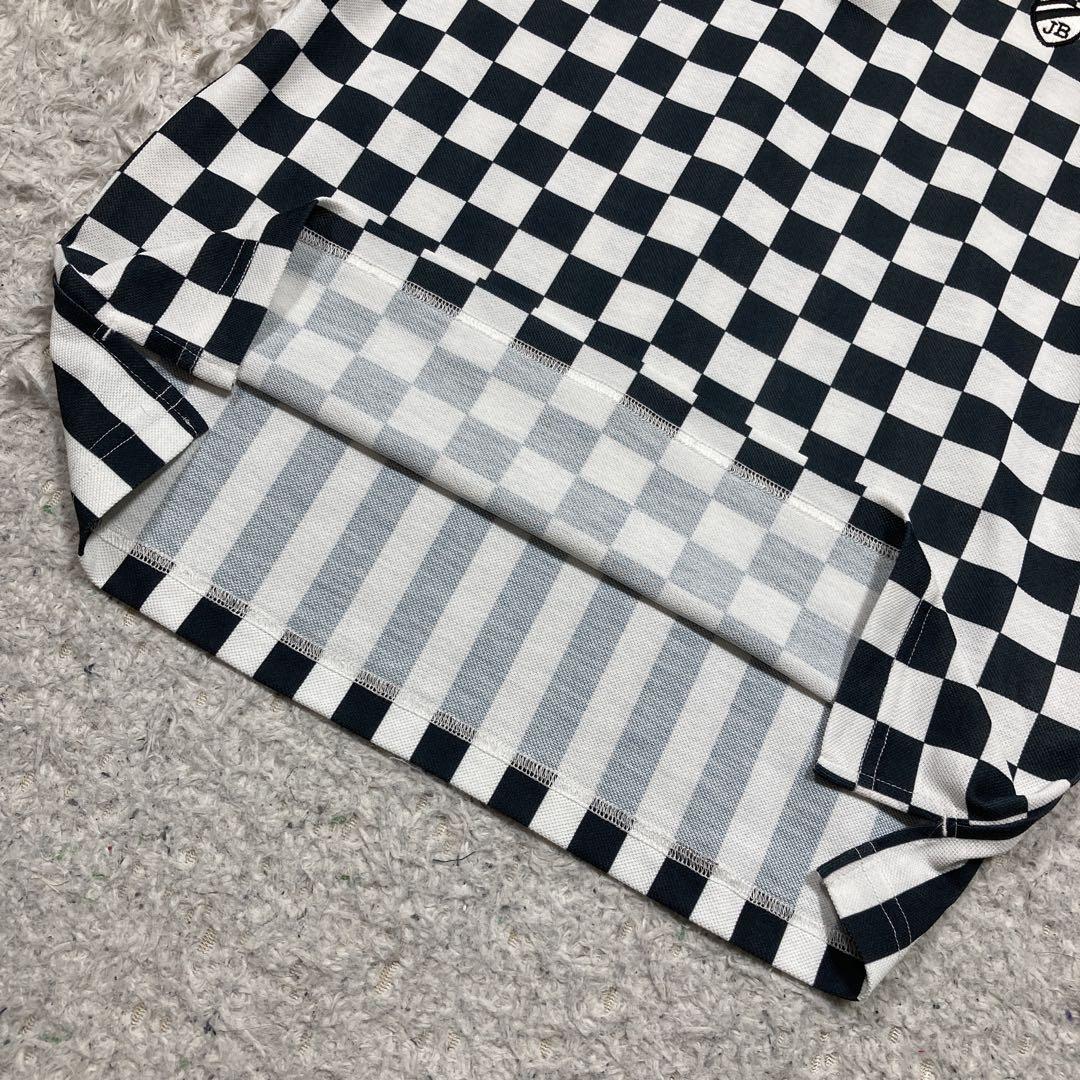 極美品 ジャックバニー ポロシャツ ゴルフウェア チェック サイズ5 黒白