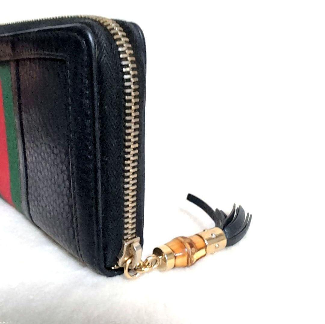 dp21 GUCCI 長財布 黒 レザー バンブー シェリーライン
