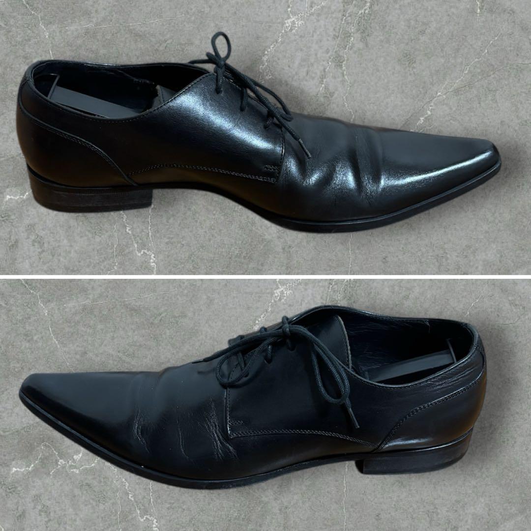 DOLCE＆GABBANA レザープレーントゥシューズ 黒 ポインテッドトゥ