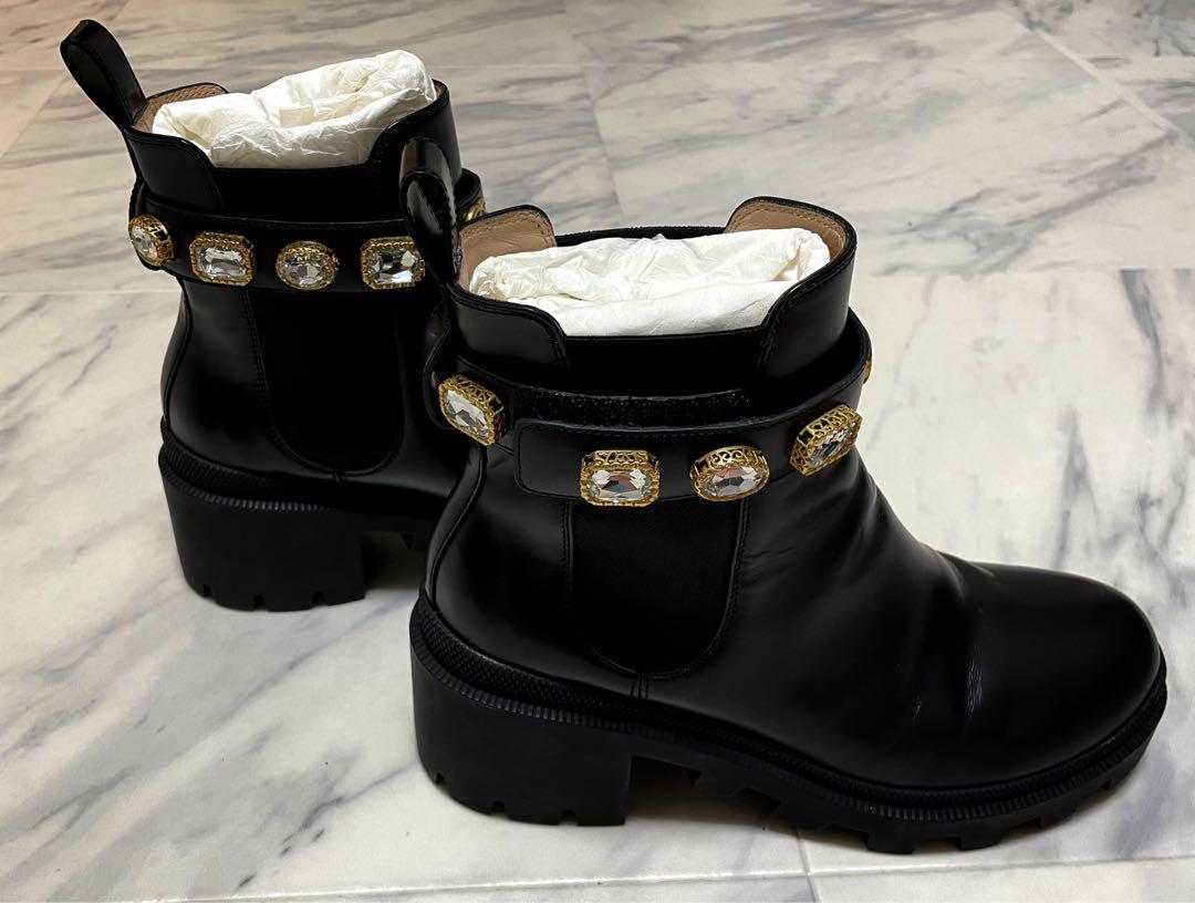 美品 GUCCI GGベルト付き アンクルレザーブーツ38