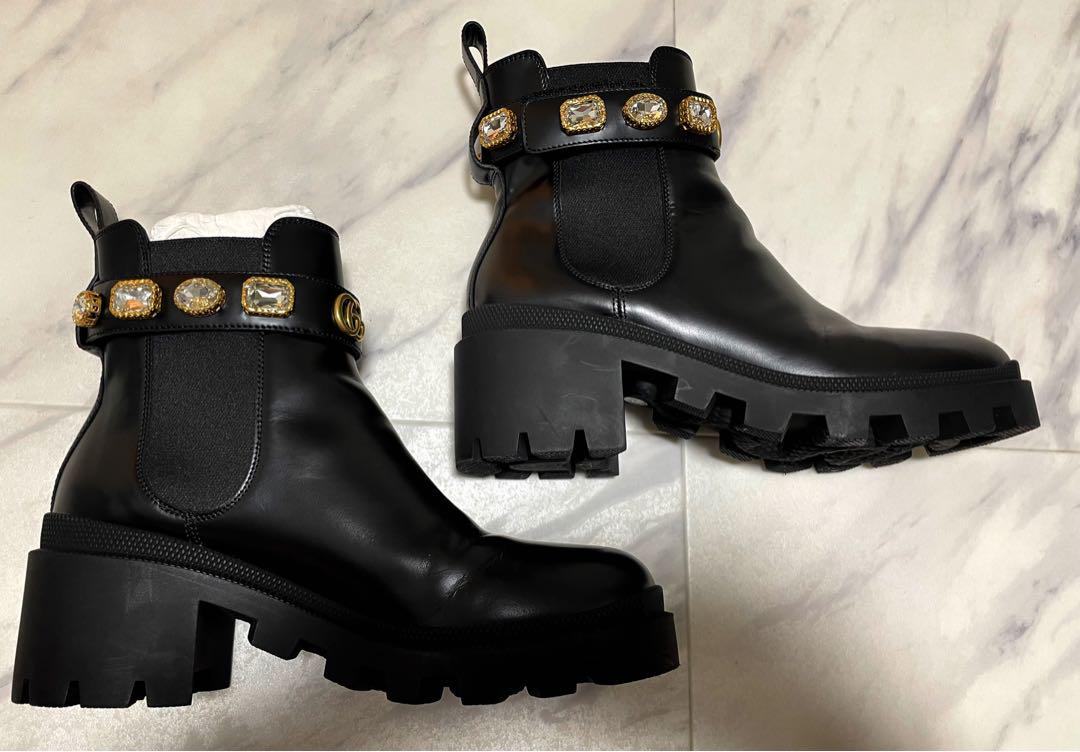 美品 GUCCI GGベルト付き アンクルレザーブーツ38