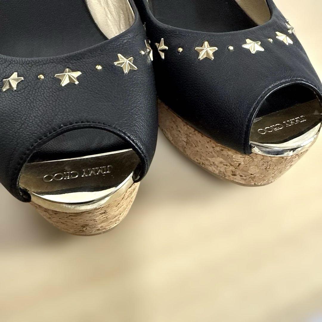【美品】JIMMY CHOO ジミーチュウサンダル　スタースタッズウェッジソール
