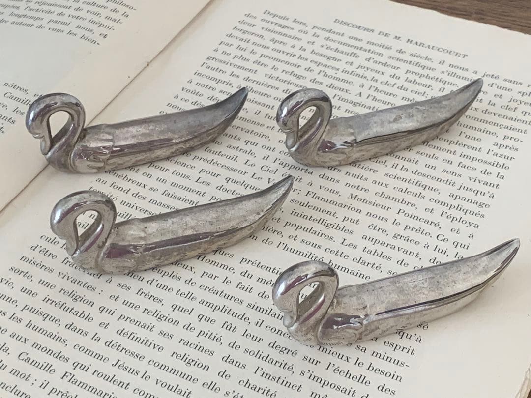 フランスアンティーク　カトラリーレスト　白鳥　4個セット　ブロカント