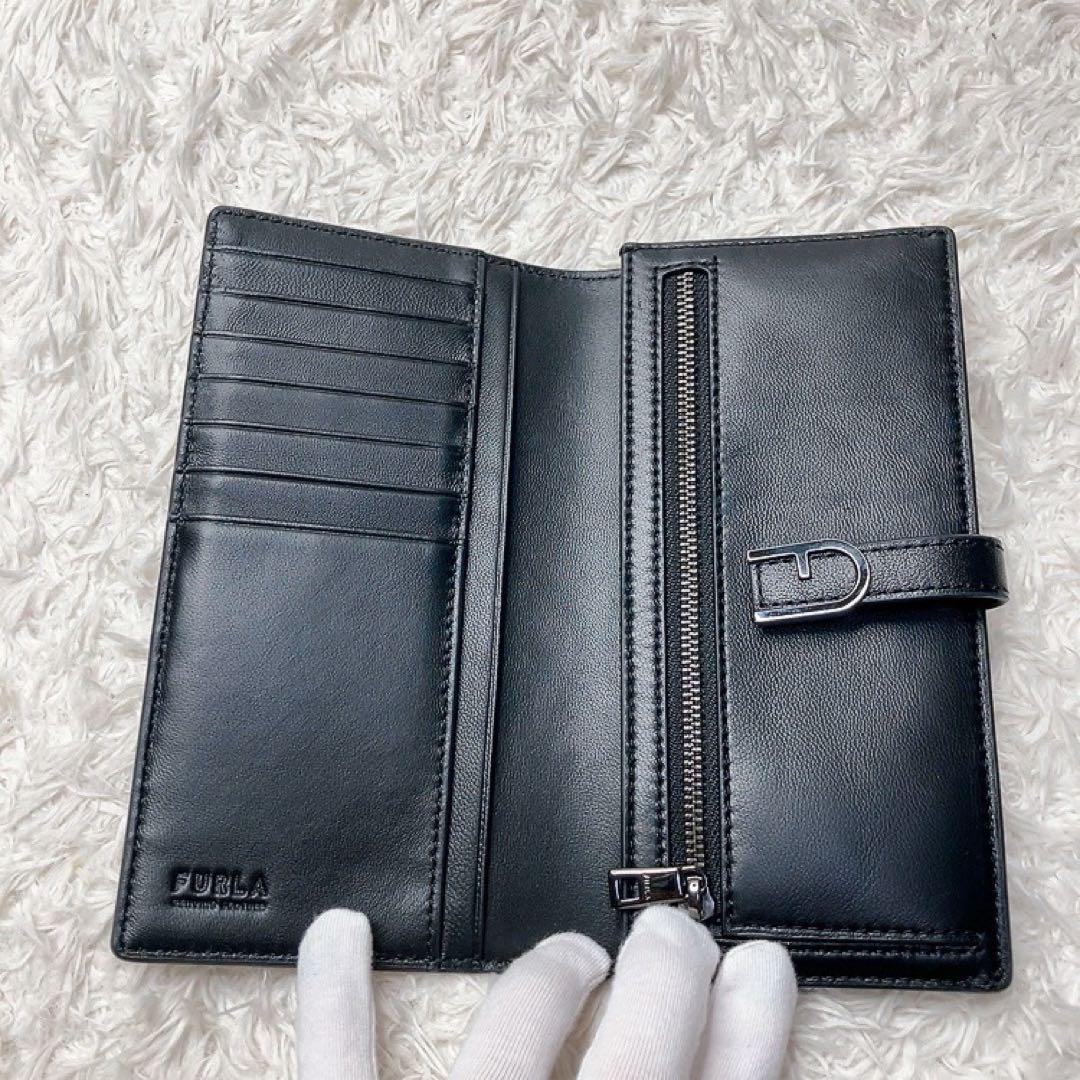 極美品　フルラ　現行　フロー　長財布　レザー　二つ折　アーチロゴ　黒