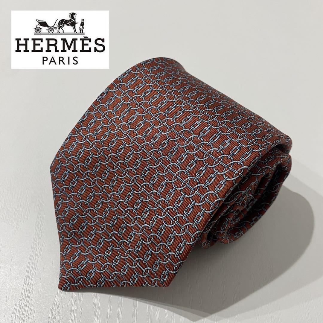 HERMES-PARIS 赤 シルク ネクタイ HERMES エルメス ハチ柄 ネクタイ シルク メンズ ブランド京の蔵