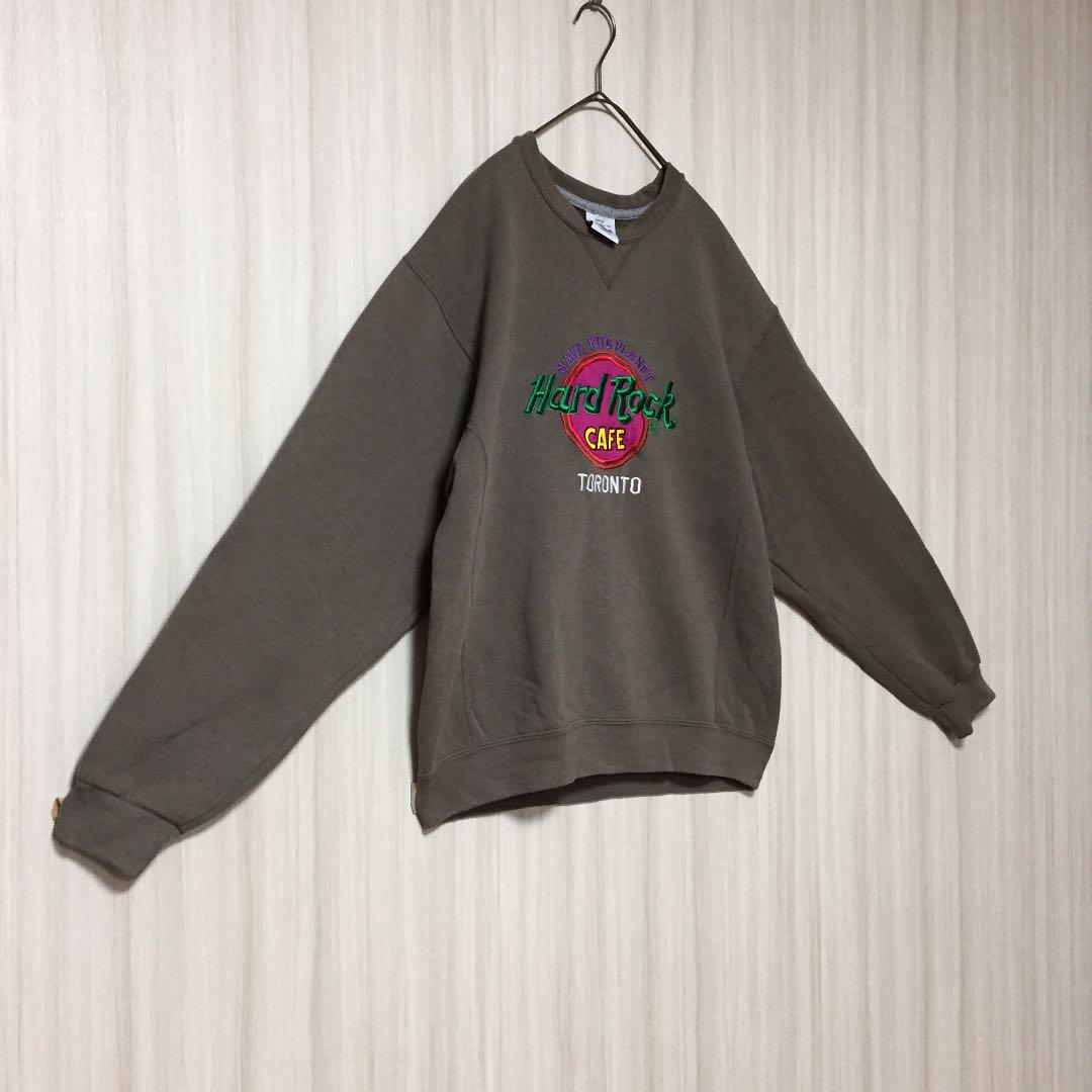 正規品限定SALE 状態良 プルオーバースウェット アースカラー L AJKtG-m78328679060 ハードロックカフェ 刺繍ロゴ 30%OFF