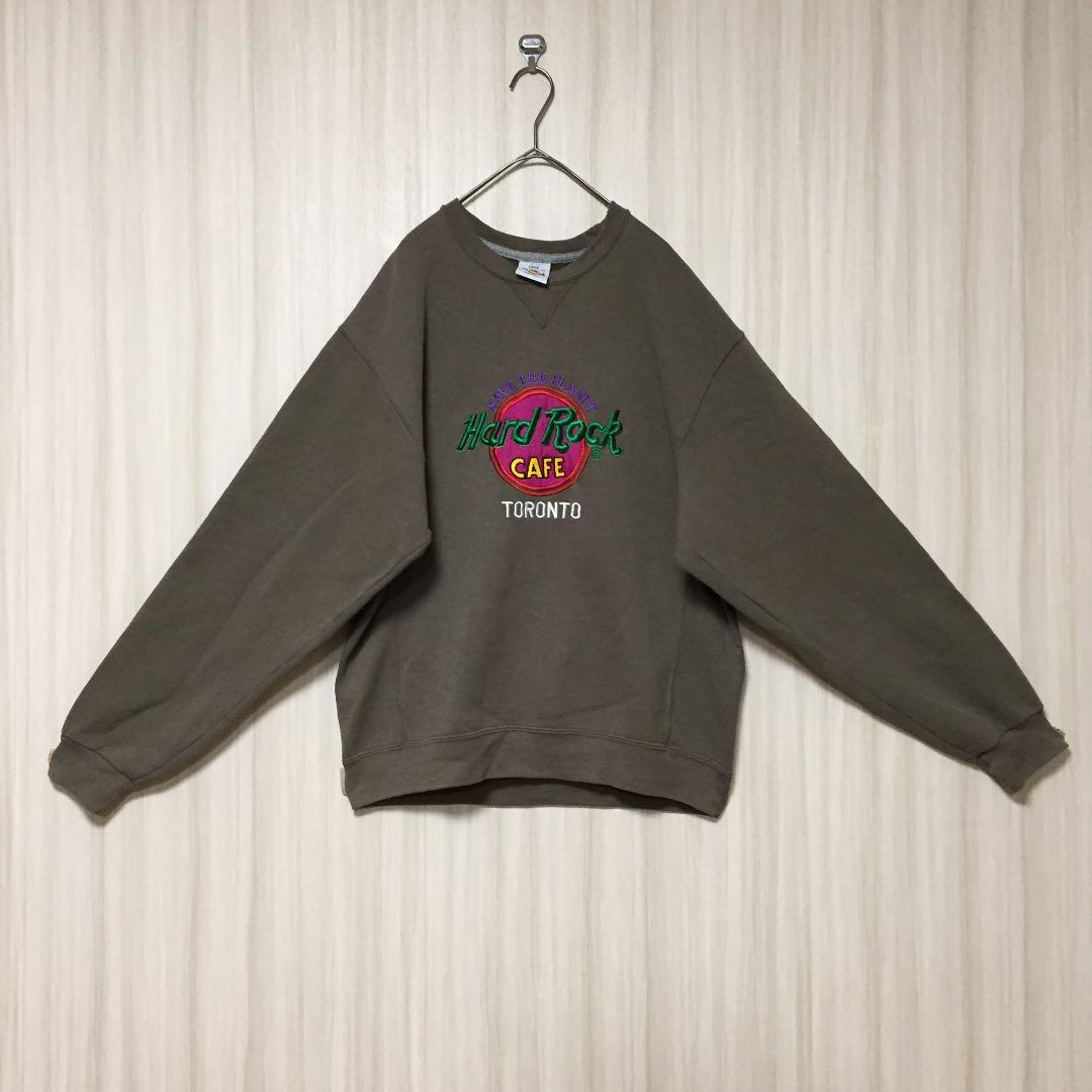 正規品限定SALE 状態良 プルオーバースウェット アースカラー L AJKtG-m78328679060 ハードロックカフェ 刺繍ロゴ 30%OFF