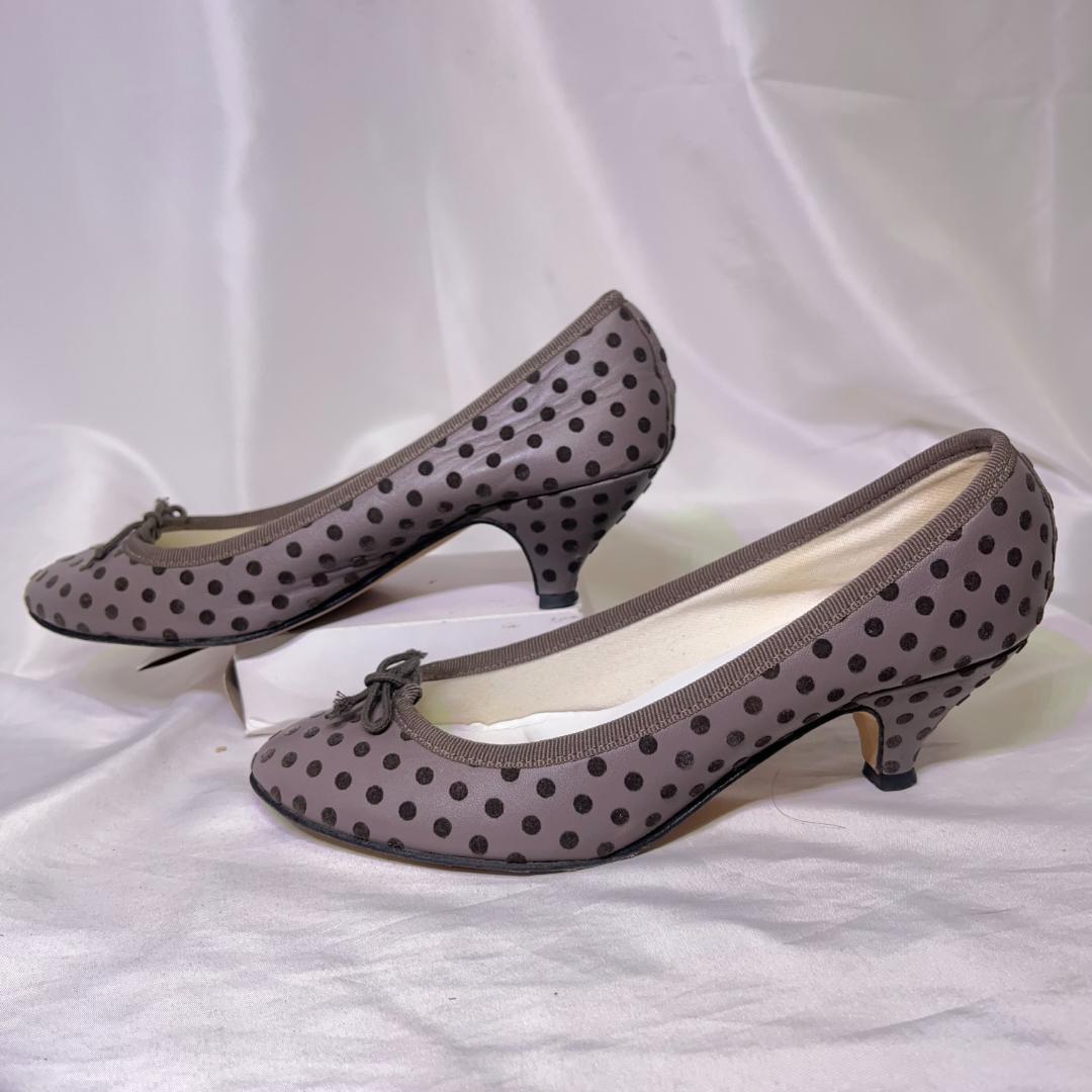 超美品 repetto パンプス ドット ラウンドトゥ キトゥンヒール リボン