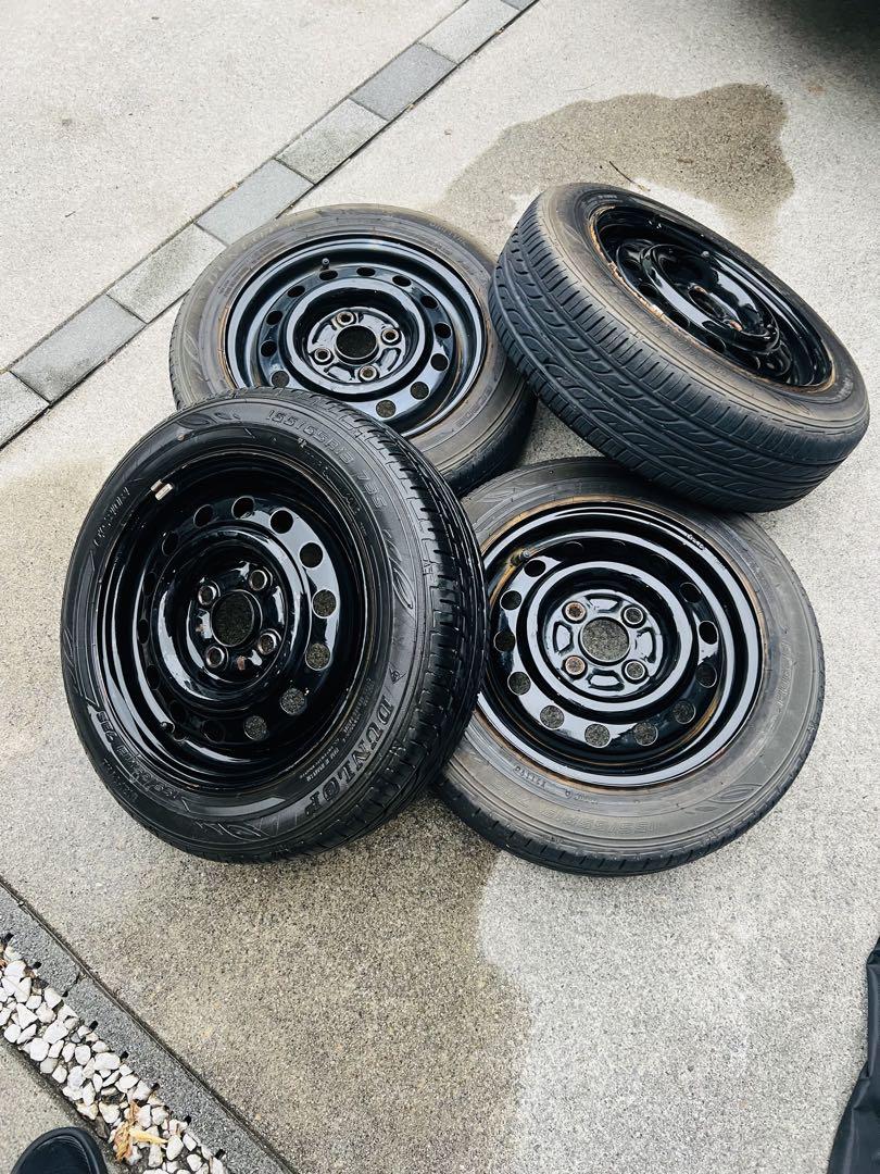 ★訳あり！155/65R13 軽自動車全般　てっちん黒ホイール　タイヤ　セット★