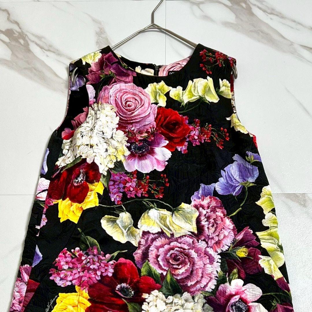 美品○DOLCE&GABBANA 花柄 ノースリーブ ワンピース M相当 黒