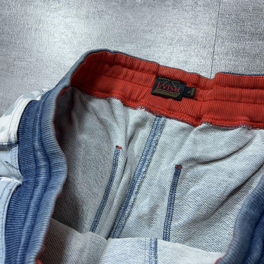 EVISU エビス カモメロゴ 総柄 ハーフパンツ デニム調 L 番