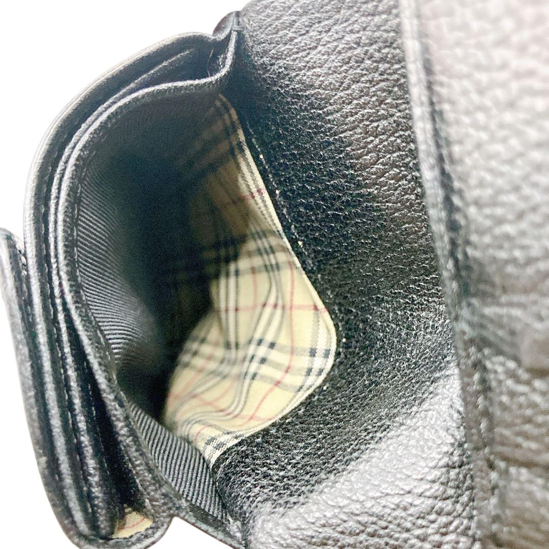BURBERRY✨二つ折り財布 ノバチェック レザー ロゴ型押し ブラック BURBERRY✨二つ折り財布 ノバチェック レザー ロゴ型押し ブラック