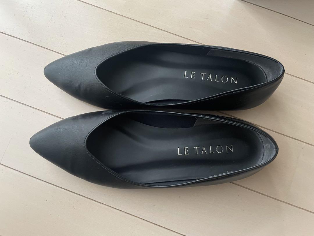 LE TALON ブラック ポインテッドトゥ フラットシューズ