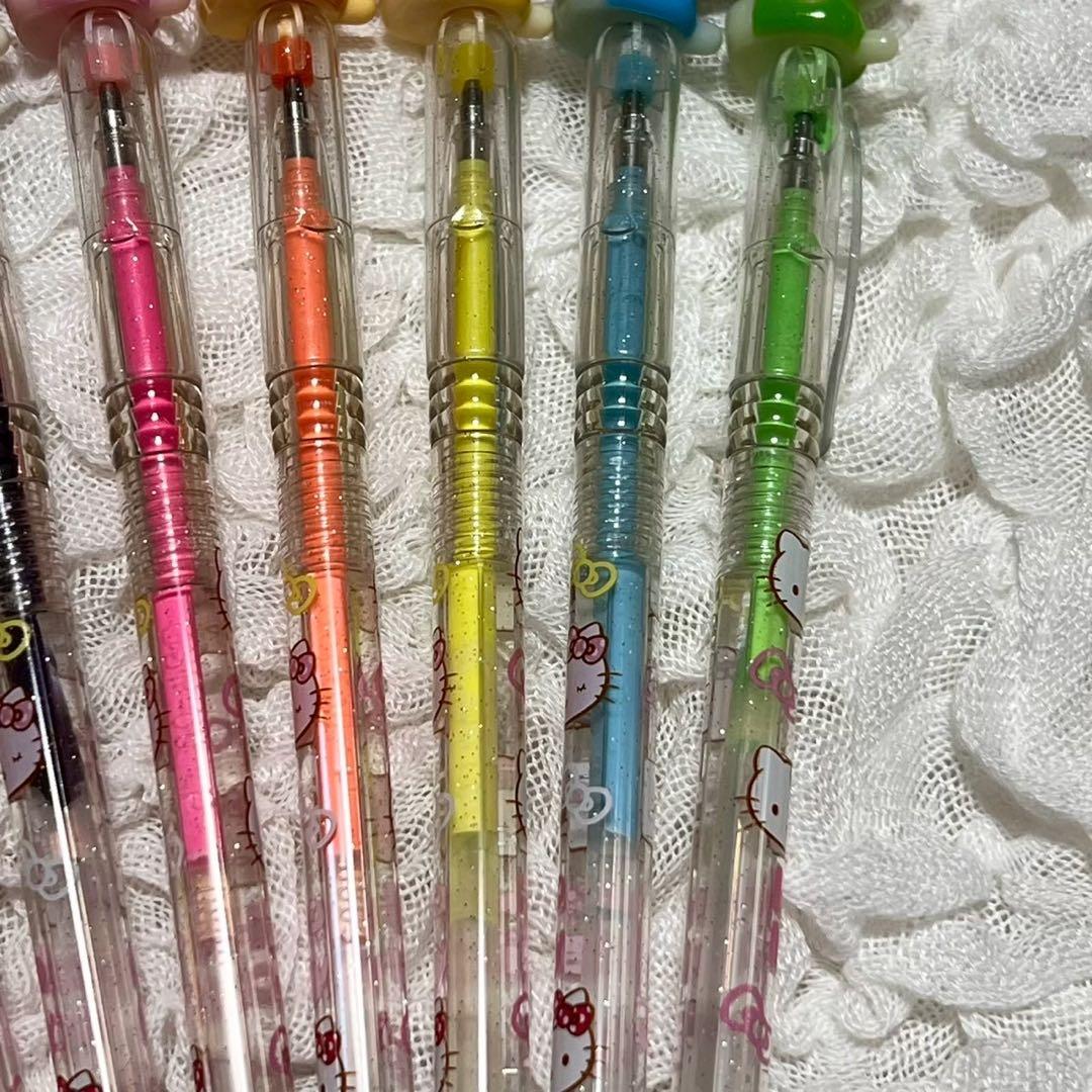 ハローキティ マスコット付き カラーペン ラメペン 蛍光ペン 9本セット 激レア ハローキティ マスコット付き カラーペン ラメペン 蛍光ペン 9本セット 激レア