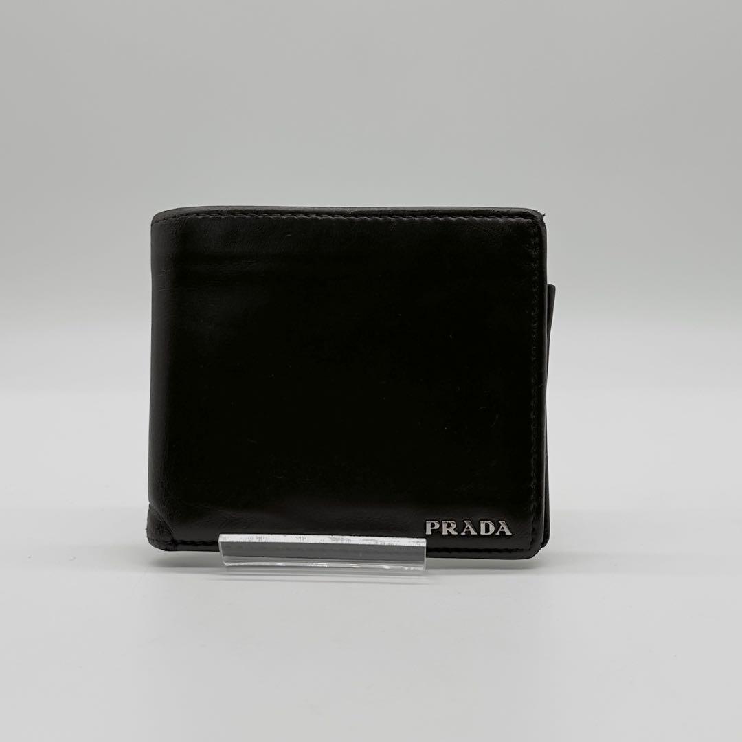 【極美品】PRADA レザー カーフレザー 二つ折り財布 ダークブラウン 茶