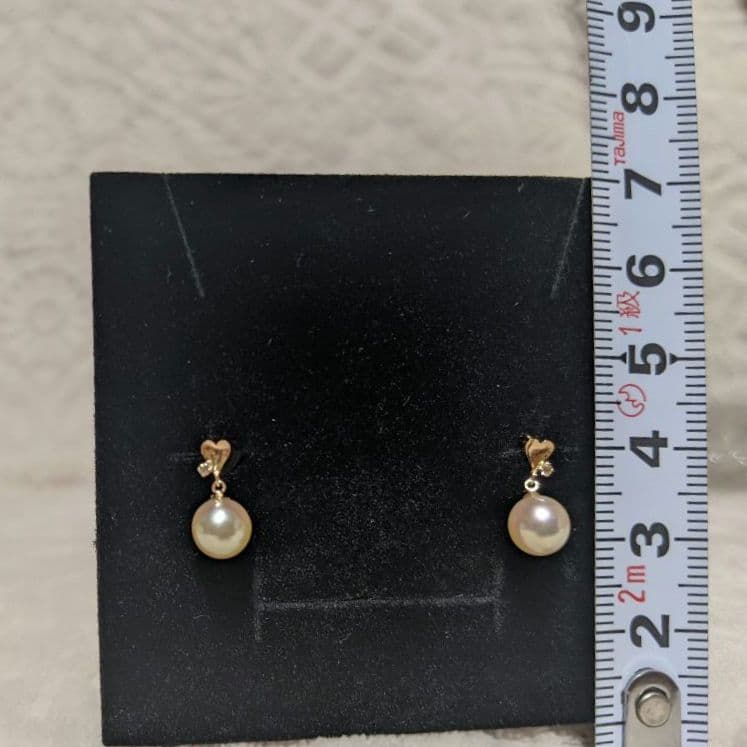 希少 K18 あこや 本真珠 パール ピアス ホワイトトパーズ 半貴石 ハート