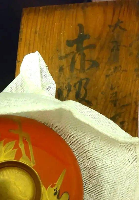 大正時代 輪島塗 日の出椀 朱塗 鶴蒔絵椀 2客