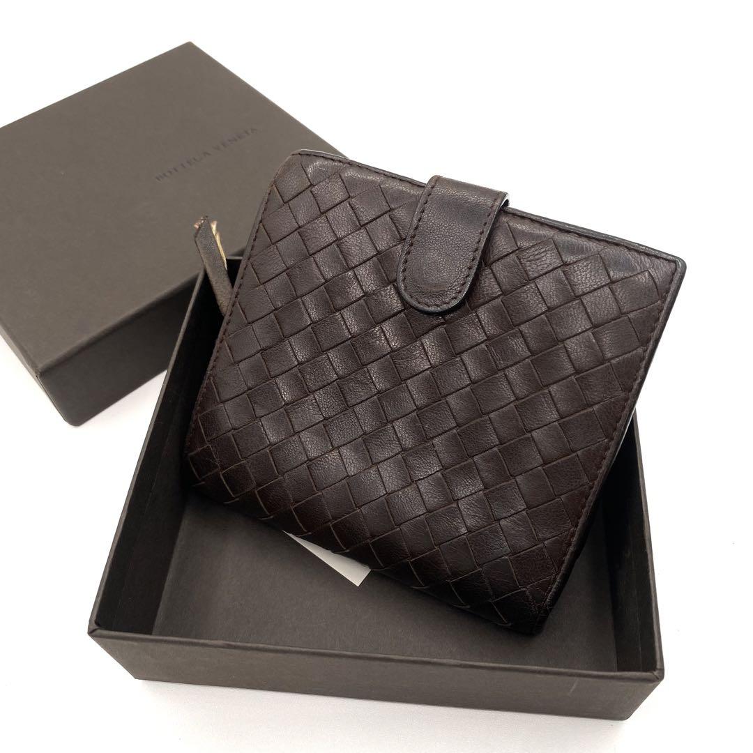美品　Bottega Veneta 二つ折り財布 ブラウン　イントレチャート