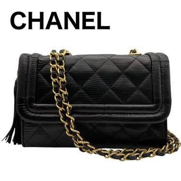 送料関税込◇CHANEL チェーン ショルダーバッグ CHANEL シャネル リザード フリンジ チェーン ショルダー バッグ