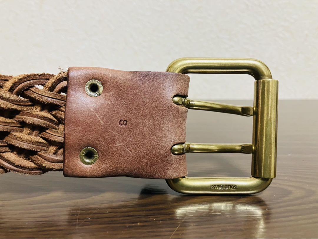 未使用】ラルフローレン レザーベルト メッシュ 編み込み