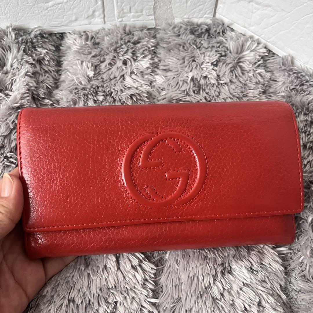 良品✨GUCCI 長財布　ソーホー　シボレザー　フラップ　オレンジ