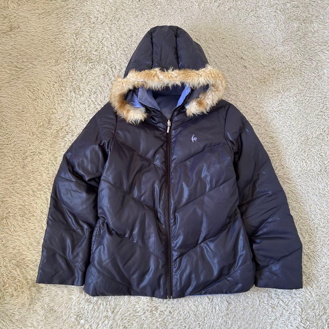 ルコックスポルティフ ダウンジャケット リバーシブル フード ファー ロゴ刺繍XL(LL)・le coq sportif