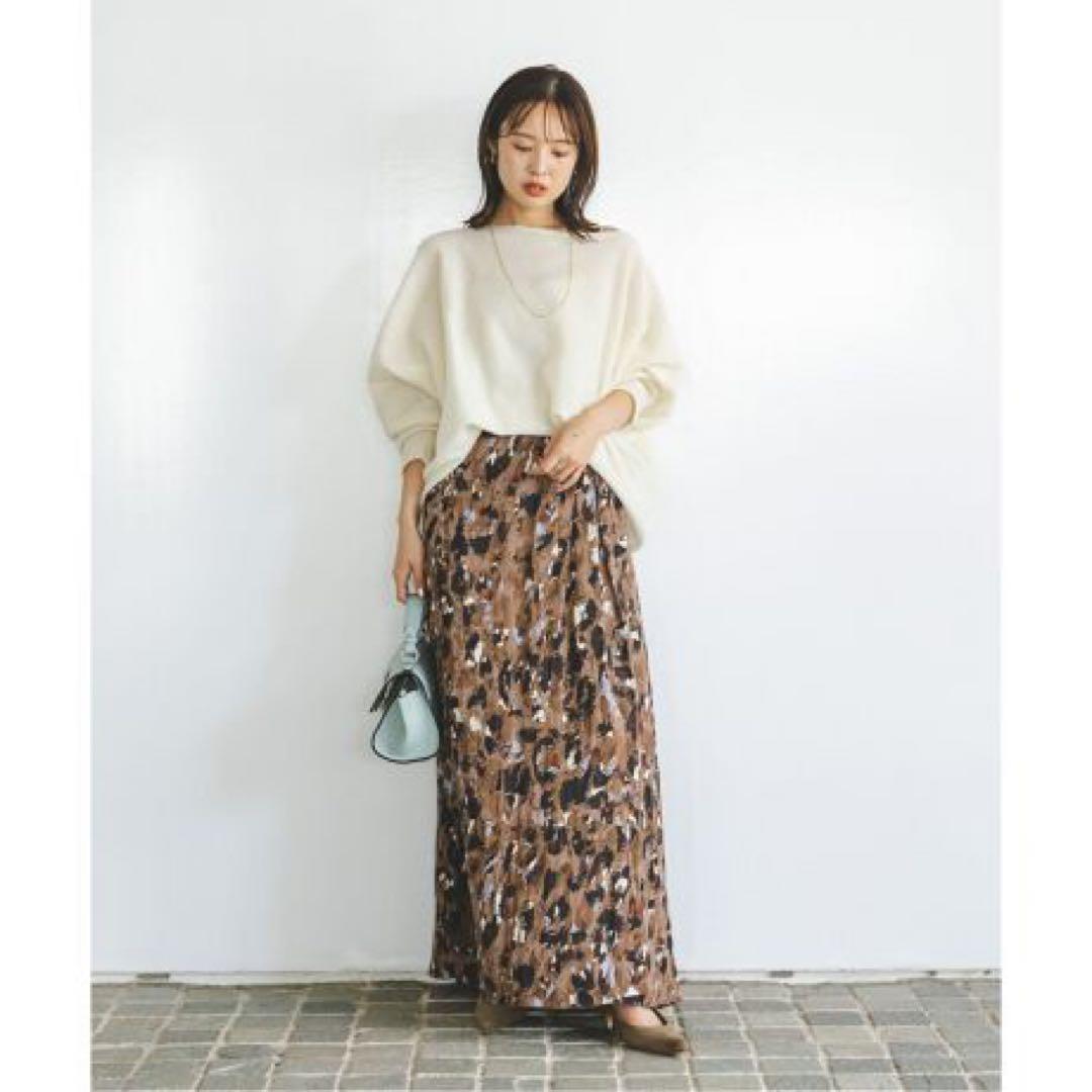 新品タグ付　完売　2024/ノーブル/レオパードプリントスリットスカート/36