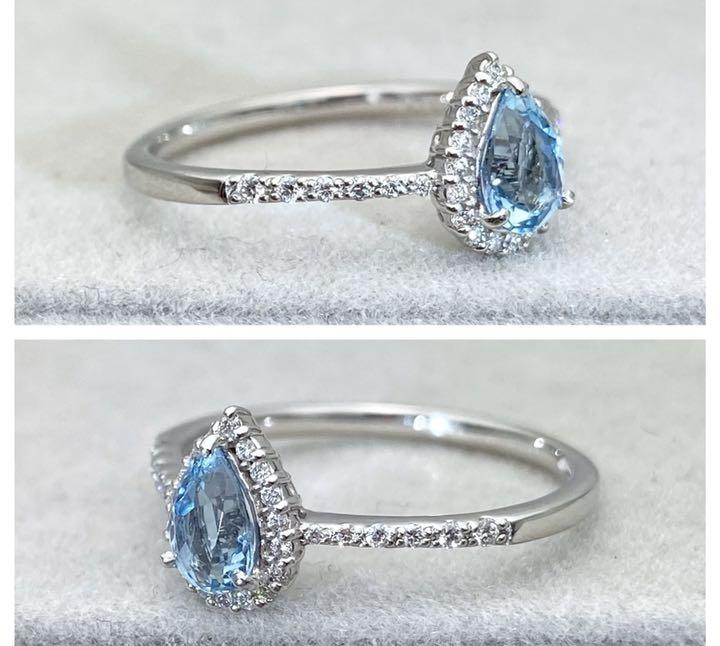 PT900 天然 アクアマリン 0.39ct ダイヤ 0.11ct 雫 リング