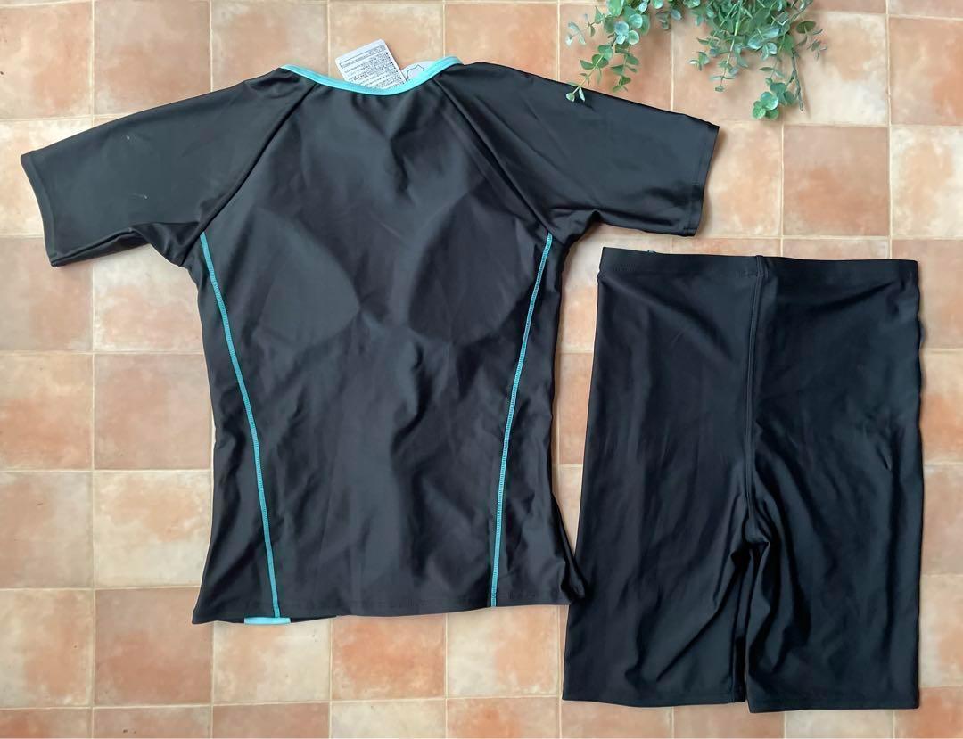 新品◇FILAフィラ・袖付切替フィットネス水着・13号L・ブルー×黒