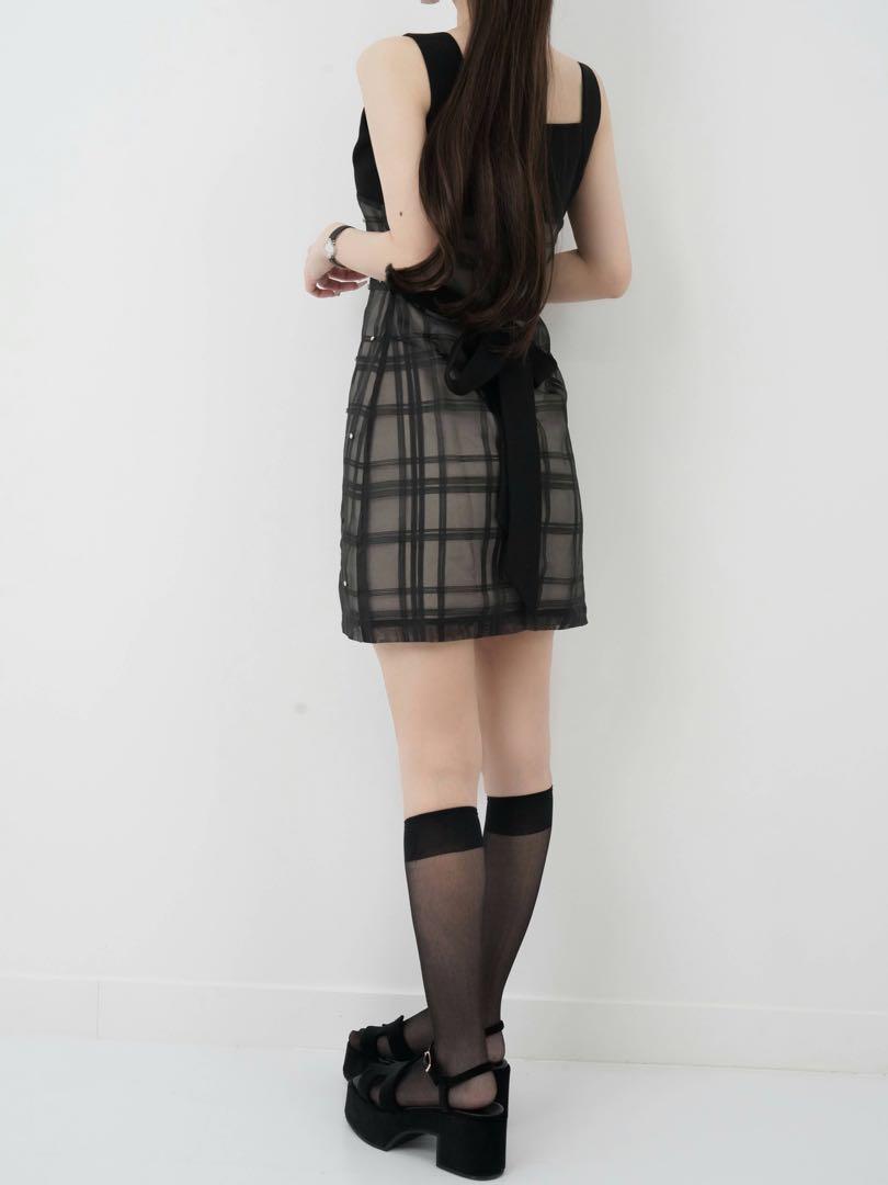 Lumignon ルミニョン Bijou grid ribbon dress M