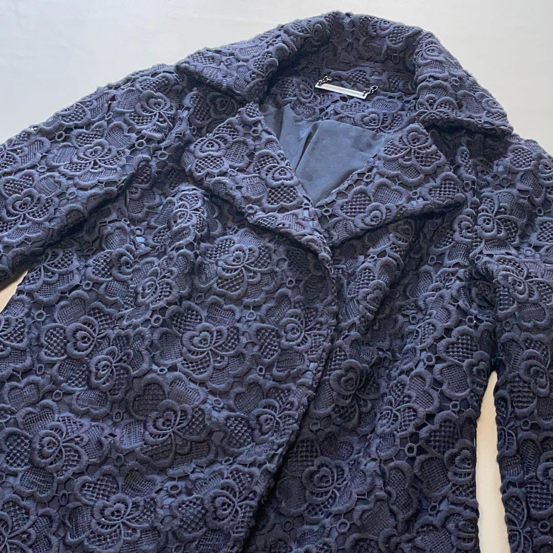 未使用級　ダイアンフォンファステンバーグ　花柄　総レース　コート　ネイビー　XS