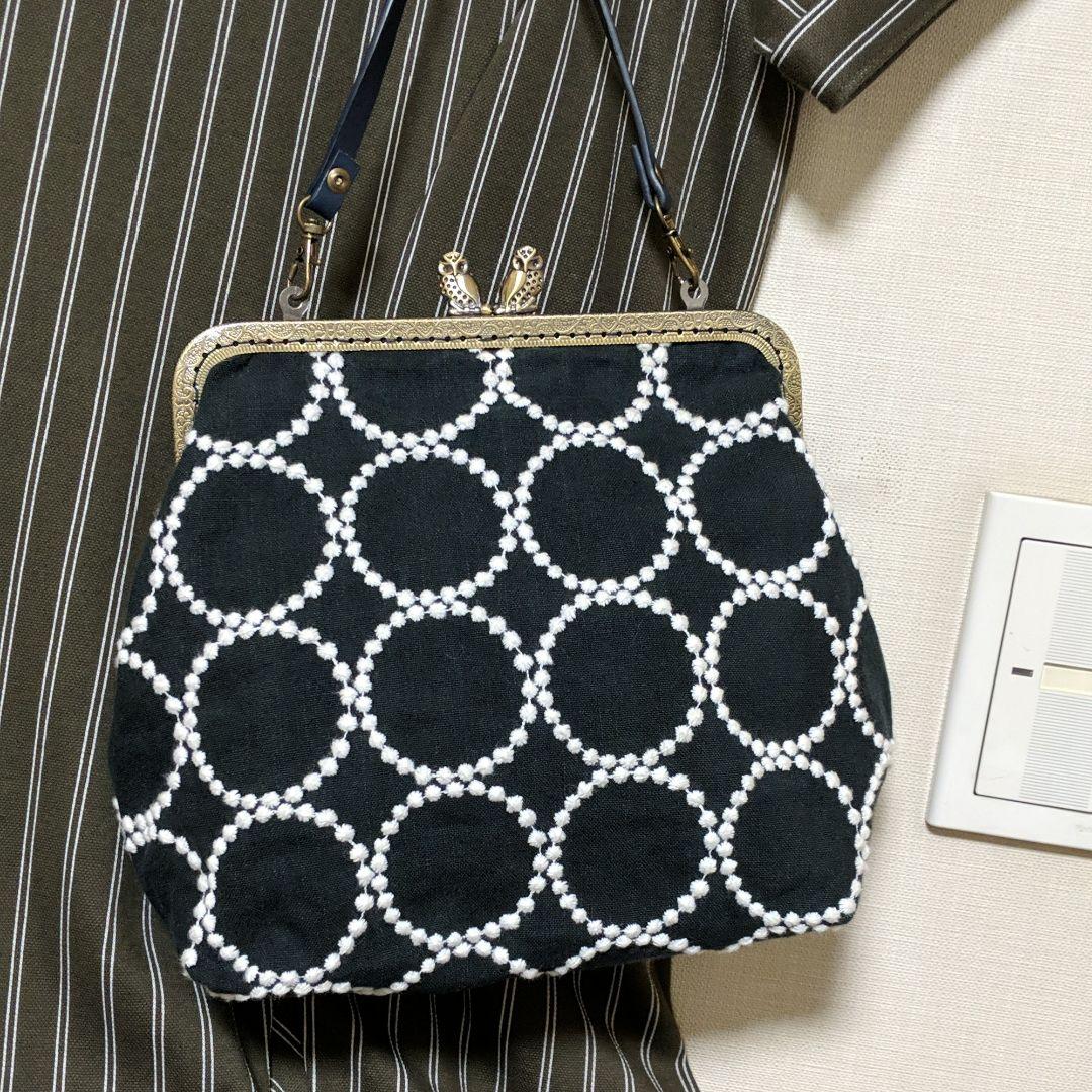 年末セール☆ミナペルホネン タンバリン ブラック がま口バッグ