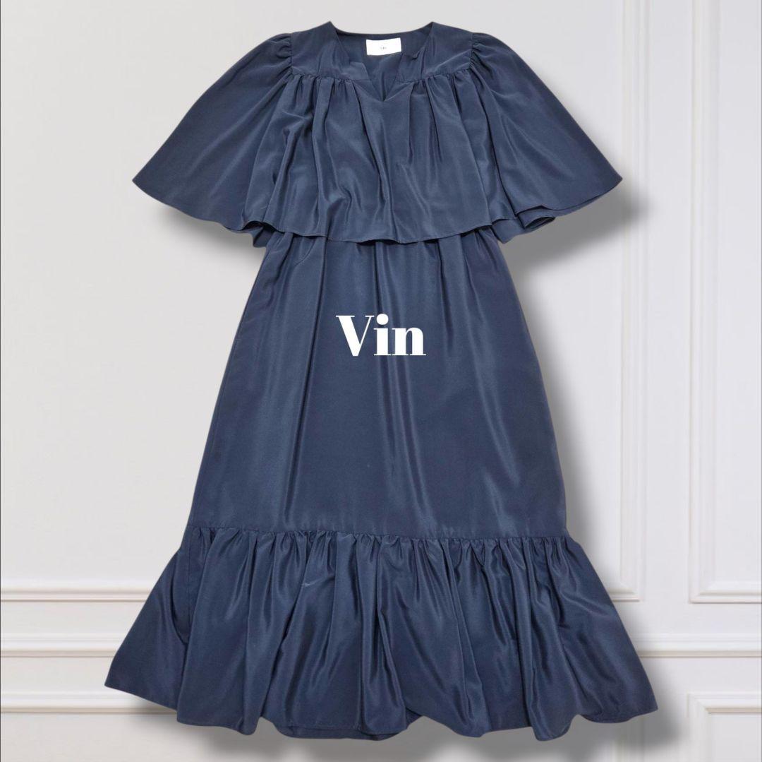 《極美品》vin ヴァン ケープデザインネイビードレス M オケージョン