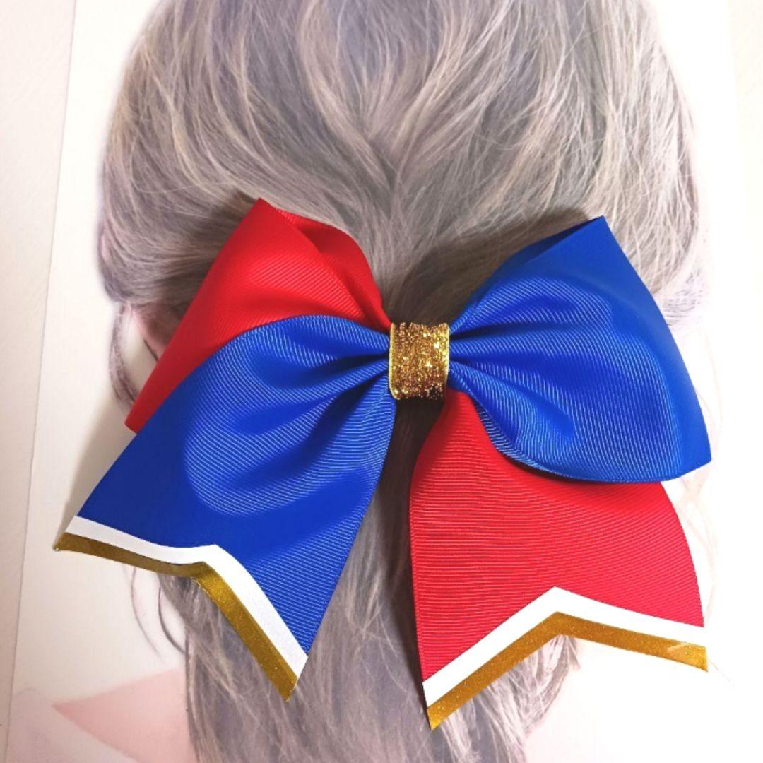 輝くステージ応援♪紫×白チアダンスリボンヘアゴム⭐おひとつ