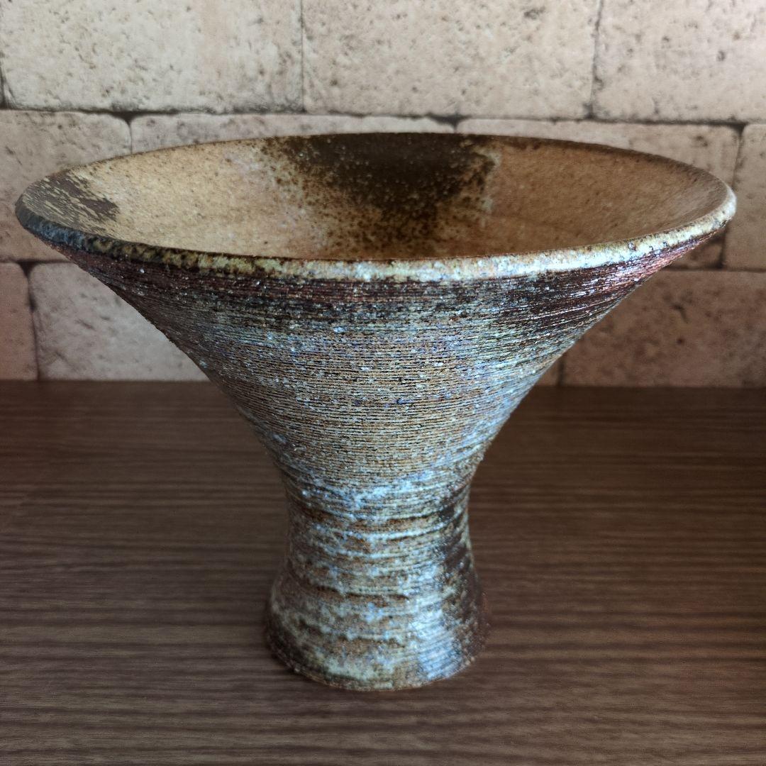 茶色 陶器 円筒形 花瓶 信楽焼 大きな 花瓶 白 窯変 櫛目 10号 おしゃれ 大壺 つぼ ツボ