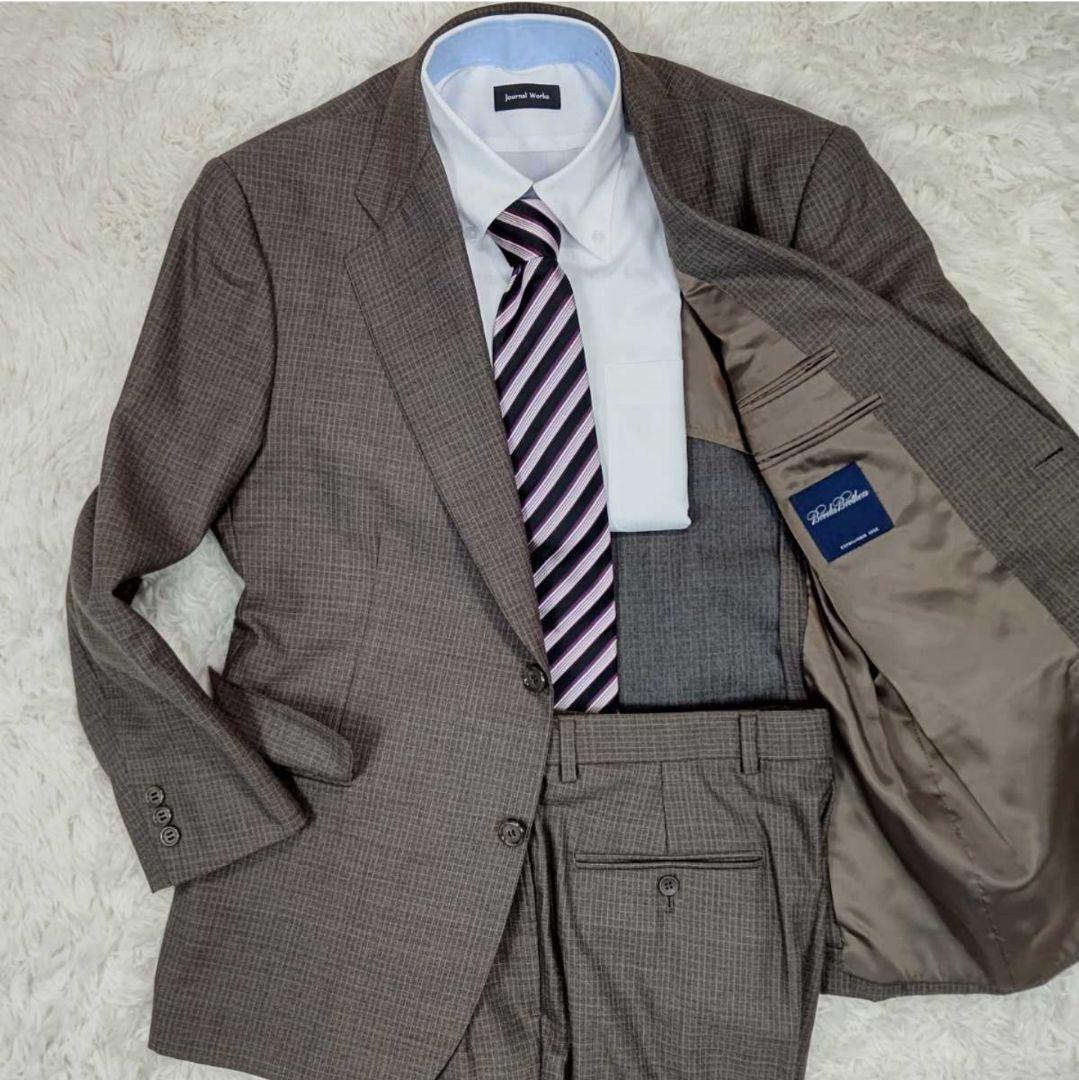 宅配便配送 【美品】BROOKSBROTHERS ブラウン系 ウール クラブチェック