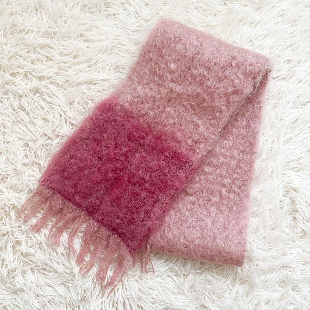 LOEWE ロエベ アナグラム刺繍 モヘヤ混 フリンジ マフラー ピンク LOEWE ロエベ アナグラム刺繍 モヘヤ混 フリンジ マフラー ピンク