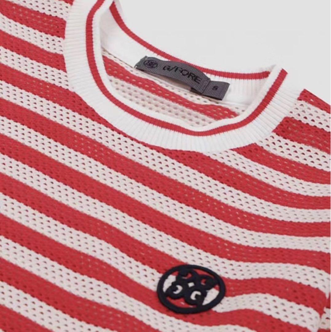 ジーフォア ゴルフ レディース トップス 半袖 Tシャツ ストライプ 赤